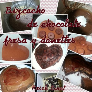 Receta Bizcocho de chocolate, fresa y donettes